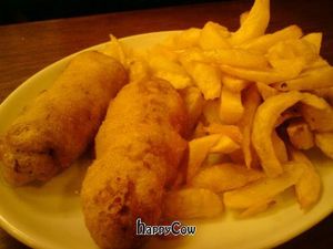 Emma's battered sausages at Barnacles in Llandudno