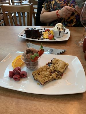 Crumble and Chocolate Cake both with Ice Cream at Barnacles in Llandudno
