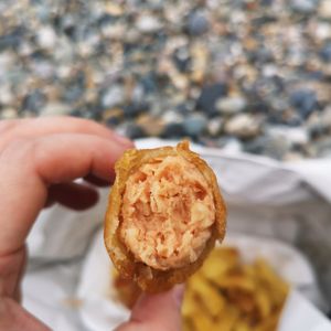 Vegan battered sausage at Barnacles in Llandudno