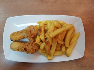 2 sausages and chips at Barnacles in Llandudno