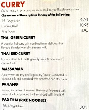 Menu at Thong Dee's Thai in Folkestone