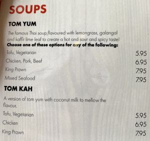 Menu at Thong Dee's Thai in Folkestone