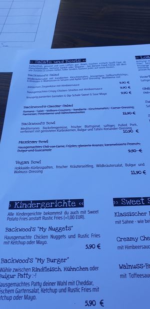 Menu at Backwood Burger in Bad Sachsa