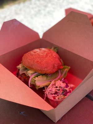 Crab Cake Jackfruit Burger at Dirty Vegan in Sandpoint