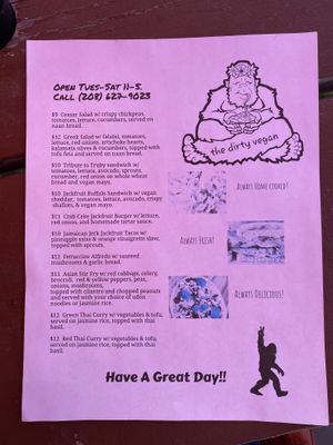 Menu at Dirty Vegan in Sandpoint