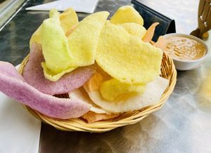 Vegan crackers with satay dip! 💙  at Largigi Thai in Lyme Regis
