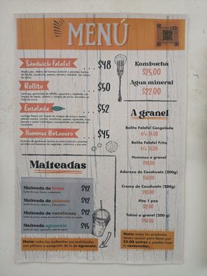 Updated menu at Apus.Falafel in Xalapa