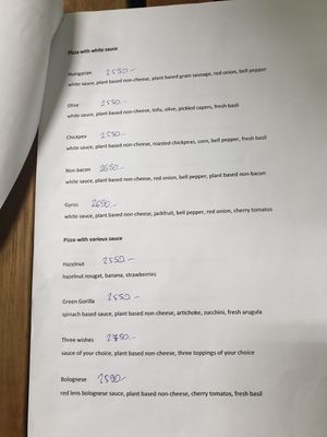 English menu at GreenGorilla in Budapest