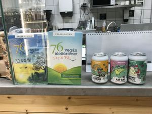 Drinks and books  at GreenGorilla in Budapest