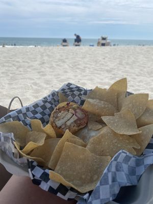 Tofu burrito on the beach   at Banditos Cantina in Myrtle Beach