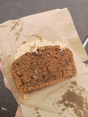 Coffee and walnut cake at Ground Plant Based Coffee in Swansea
