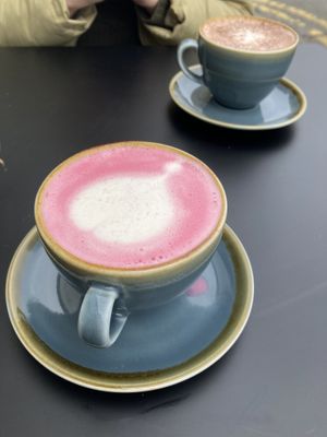 Beetroot latte at Ground Plant Based Coffee in Swansea
