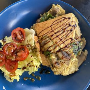 Inlet with cheese, spinach and extra mushrooms  at Ground Plant Based Coffee in Swansea