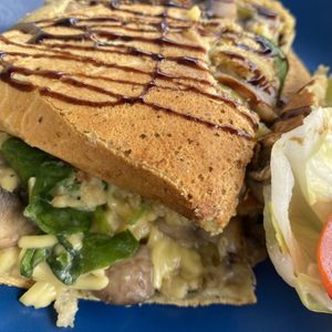 Inlet with cheese, spinach and extra mushrooms  at Ground Plant Based Coffee in Swansea