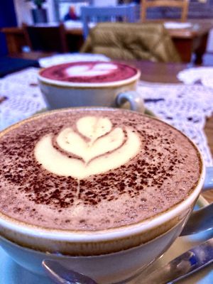 Red velvet hot chocolate and a turmeric one omg delish 😋   at Ground Plant Based Coffee in Swansea