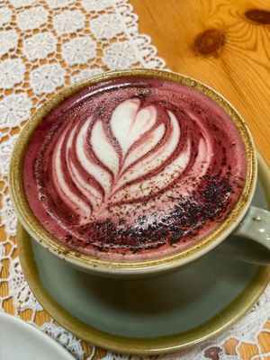 Red Velvet chocolate, Beetroot powder with Hot Chocolate  at Ground Plant Based Coffee in Swansea