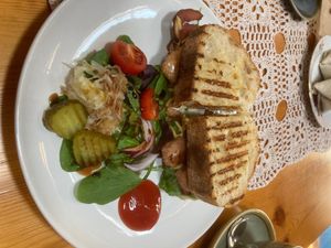 Breakfast sub wrap but ask for it as a toasted sarnie! Amazing at Ground Plant Based Coffee in Swansea