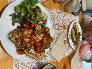 Home made French toast with extra balsamic glaze at Ground Plant Based Coffee in Swansea