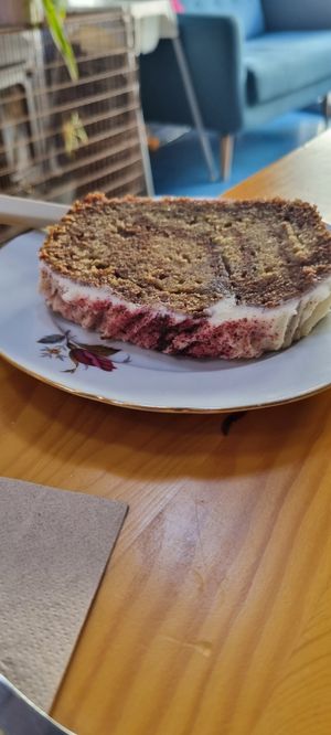 Red velvet cake at Ground Plant Based Coffee in Swansea