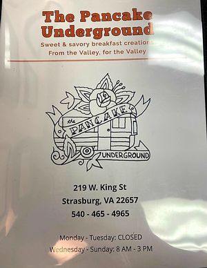 Cover of menu at The Pancake Underground in Strasburg