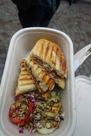Grilled red pesto & grilled tofu baguette (130kr) at Källarbyn in Stockholm
