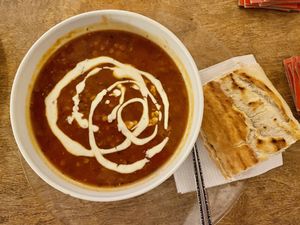 soup of the day (lentils and tomatoes)  at Källarbyn in Stockholm