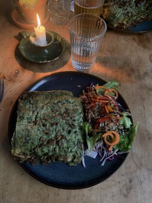 Vegan lasagna with saladd  at Källarbyn in Stockholm