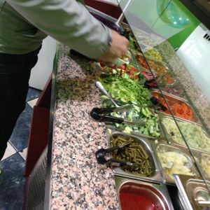Salad bar is unlimited and free!  at Mr Falafel - Lemonnier in Brussels