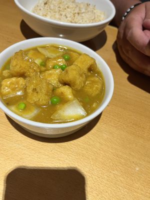 Chinese curry with fried tofu and eggless fried rice   at 288 Bar & Wok in Cheltenham