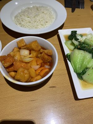 Sweet n sour and garlic pak Choi side dish  at 288 Bar & Wok in Cheltenham
