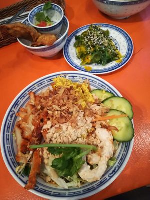 LA VEGANA Pho, gyoza with wakame & fried dumplings with avocado dip at La Vegana in Warsaw