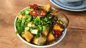 Dish 19 starters- tofu and king oyster mushroom at La Vegana in Warsaw