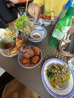 Lots of small bowls of yumminess!   at La Vegana in Warsaw