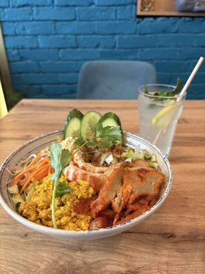 Something from the Big bowl menu with shrimp and mushroom  at La Vegana in Warsaw