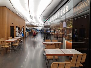 "Outside" seating inside the mall. Gelateria on the right. at Gelateria Leonardo in Zurich