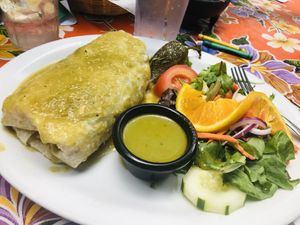 M.O.A.B. Lite (and it was huge!) with veggies, beans, and rice and cilantro lime vinaigrette for the salad at Miguel's Baja Grill in Moab