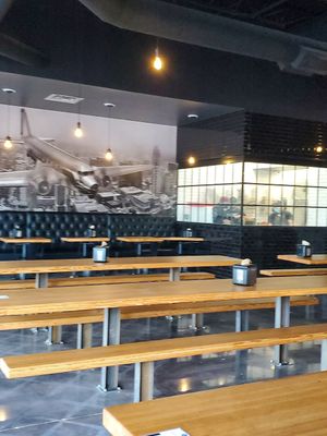Inside seating option at Aviator Pizza & Drafthouse in Austin