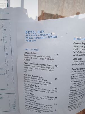 Menu at Betel Boy in Daylesford