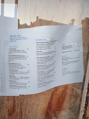 Menu at Betel Boy in Daylesford