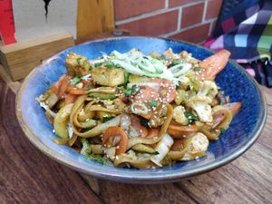 Seasonal dish: Pasta Teriyaki (June 2023) at Pfannenzauber in Aachen