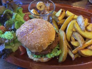 The Monkeyburger (with banana and peanut butter) - really good! at Pfannenzauber in Aachen