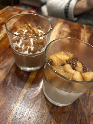 Chocolate mousse with „Aachener Printen“ and Panna Cotta with hot applee  at Pfannenzauber in Aachen