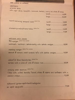 October menu (in English) at Pfannenzauber in Aachen