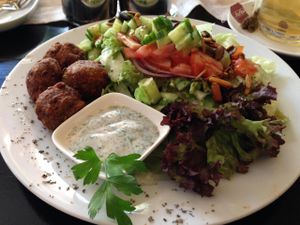 carrot and potato balls plus salad @ Pfannenzauber - Aachen at Pfannenzauber in Aachen