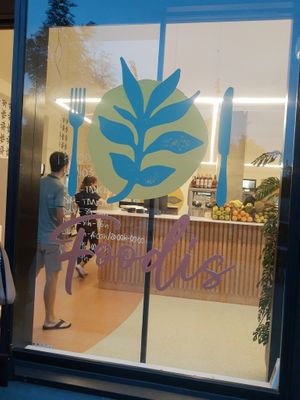 Window logo  at Foodis in Sant Just Desvern