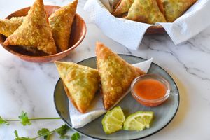 Samosas - options are pojo or soya at Vegan Basket in Kilifi