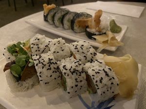 Emerald City Roll (front) at Mobo Sushi in Santa Cruz