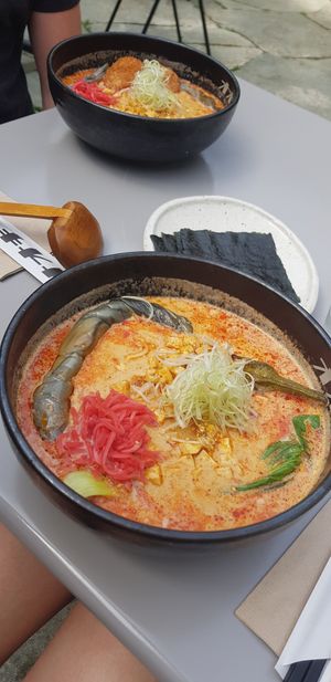 Vegan ramen with ginger topping at Ooki Pavillon in Zurich
