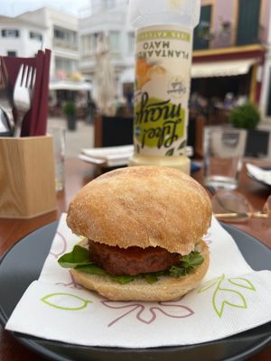 Vegan burger  at Poca Soltes in Menorca