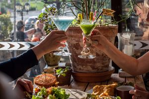 Cocktails in the greenhouse  at Moon and Sons in Caen